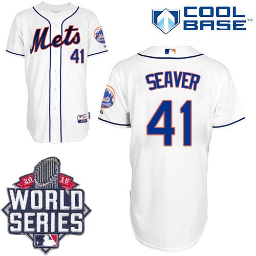 Men's Majestic New York Mets #41 Tom Seaver Replica White Alternate Cool Base 2015 World Series MLB Jersey