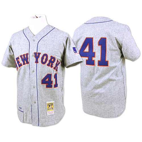 Men's Mitchell and Ness 1969 New York Mets #41 Tom Seaver Replica Grey Throwback MLB Jersey