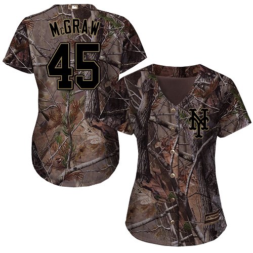 Women's Majestic New York Mets #45 Tug McGraw Authentic Camo Realtree Collection Flex Base MLB Jersey