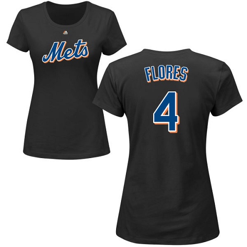 MLB Women's Nike New York Mets #4 Wilmer Flores Black Name & Number T-Shirt