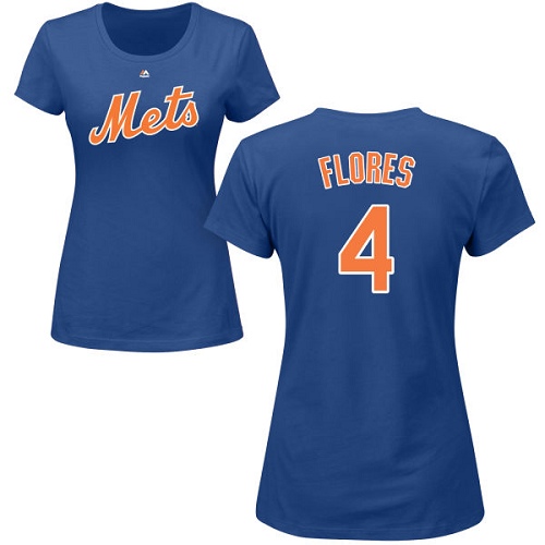MLB Women's Nike New York Mets #4 Wilmer Flores Royal Blue Name & Number T-Shirt