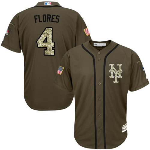 Men's Majestic New York Mets #4 Wilmer Flores Authentic Green Salute to Service MLB Jersey