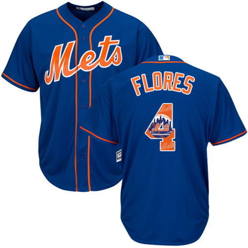 Men's Majestic New York Mets #4 Wilmer Flores Authentic Royal Blue Team Logo Fashion Cool Base MLB Jersey