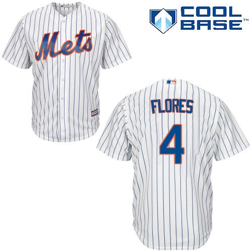 Men's Majestic New York Mets #4 Wilmer Flores Replica White Home Cool Base MLB Jersey