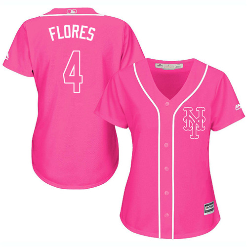 Women's Majestic New York Mets #4 Wilmer Flores Authentic Pink Fashion Cool Base MLB Jersey