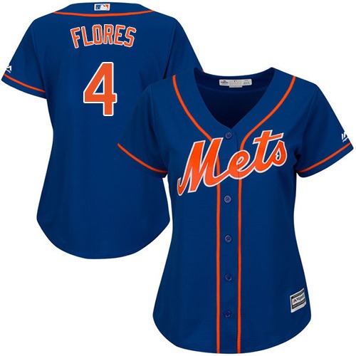Women's Majestic New York Mets #4 Wilmer Flores Authentic Royal Blue Alternate Home Cool Base MLB Jersey