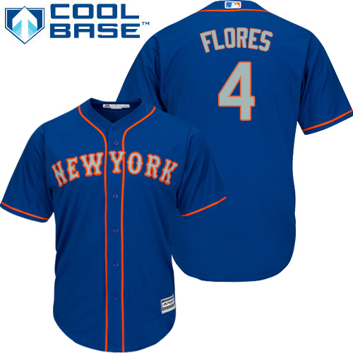 Youth Majestic New York Mets #4 Wilmer Flores Authentic Royal Blue Alternate Road Cool Base MLB Jersey