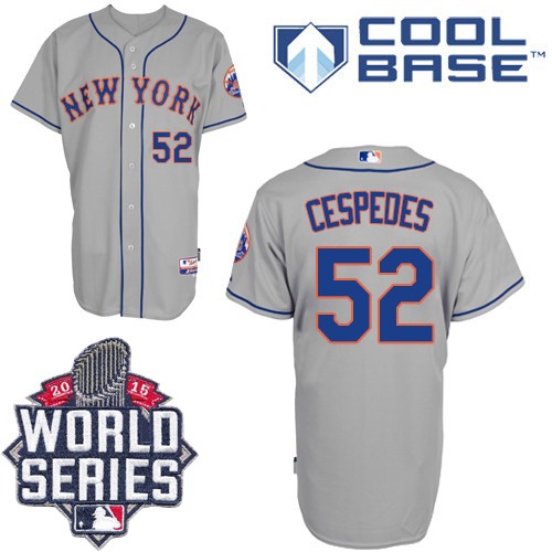 Men's Majestic New York Mets #52 Yoenis Cespedes Replica Grey Road Cool Base 2015 World Series MLB Jersey