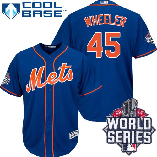 Men's Majestic New York Mets #45 Zack Wheeler Authentic Royal Blue Alternate Home Cool Base 2015 World Series MLB Jersey