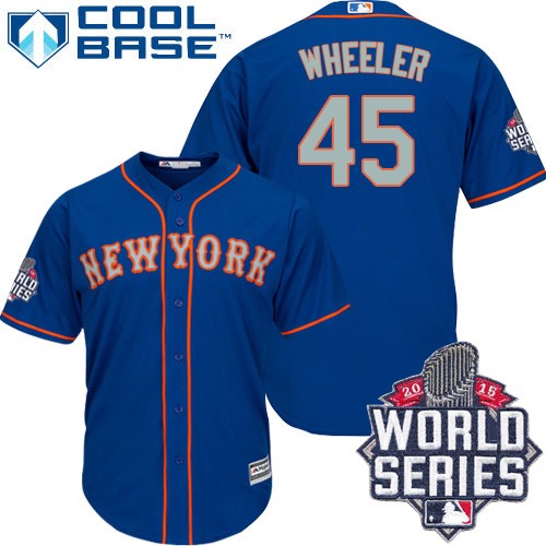 Men's Majestic New York Mets #45 Zack Wheeler Authentic Royal Blue Alternate Road Cool Base 2015 World Series MLB Jersey