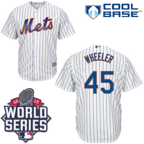 Men's Majestic New York Mets #45 Zack Wheeler Authentic White Home Cool Base 2015 World Series MLB Jersey