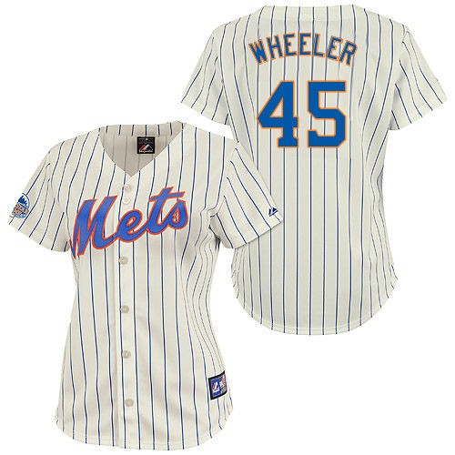 Women's Majestic New York Mets #45 Zack Wheeler Replica Cream/Blue Strip MLB Jersey