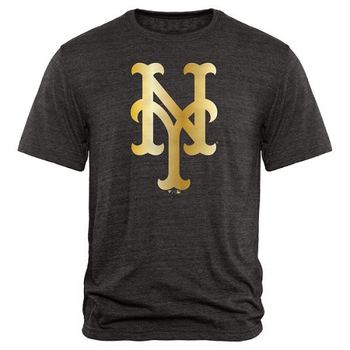 MLB New York Mets Fanatics Apparel Gold Collection Tri-Blend T-Shirt - Black