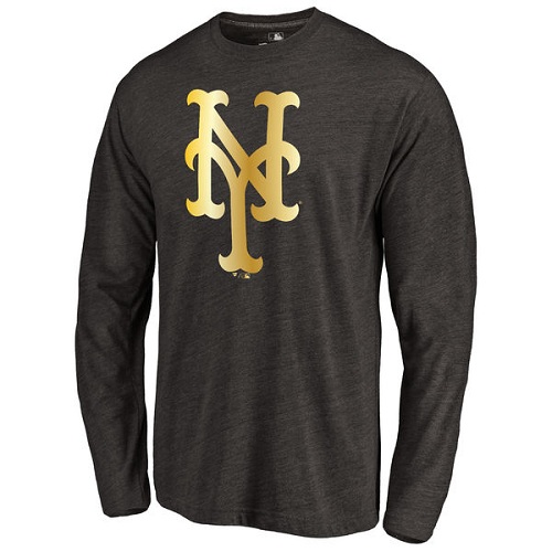 MLB New York Mets Gold Collection Long Sleeve Tri-Blend T-Shirt - Black